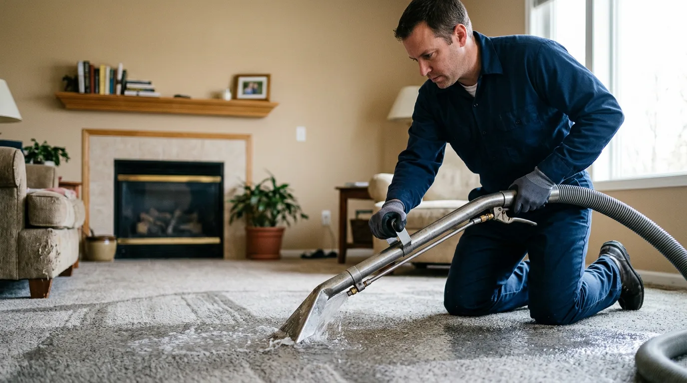 Water damage restoration technician working near Alexandria, IN